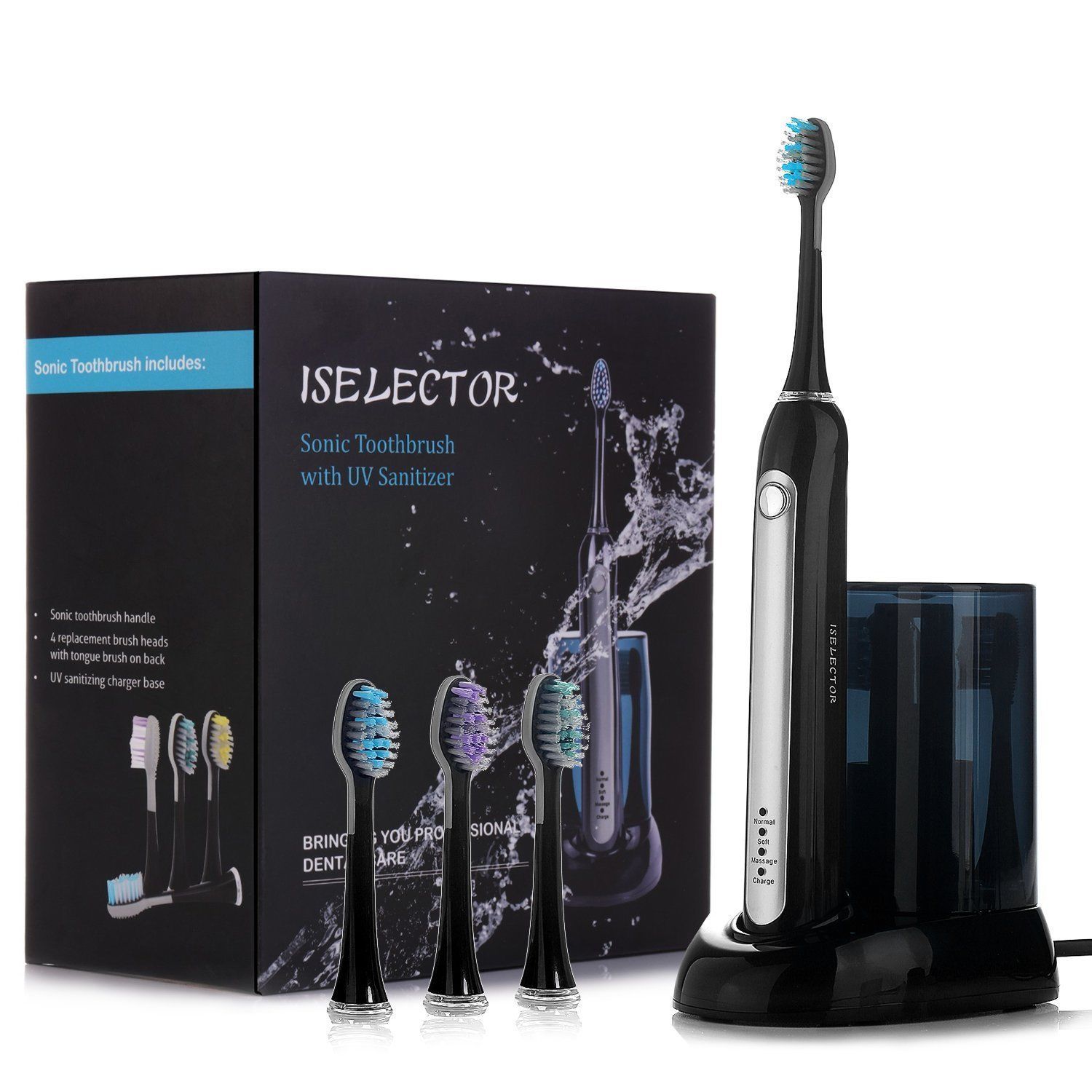 Rechargeable iSelector Sonic Electric Toothbrush UV Sanitizer 4 Brush Head Tooth - $46.98