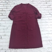 Express Shirt Dress Womens XS Red Button Up Roll Tab Sleeve Pockets - £14.42 GBP