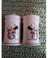 DISNEY  MICKEY MOUSE  BAKING SALT &amp; PEPPER SHAKERS GOLD TRIM  PORCELAIN ... - $18.87 CAD