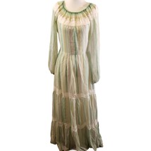 1960-70s Maxi Dress This Is Yours Cottage Hippie Prairie Boho Green Striped Lace - £91.86 GBP