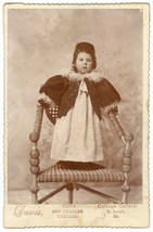 Circa 1890&#39;S Cabinet Card Adorable Girl Standing On Chair Davis St. Joseph Mo - £7.47 GBP