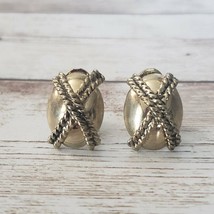 Vintage Napier Clip On Earrings - Oval with Woven Kiss Gold Tone - £11.26 GBP