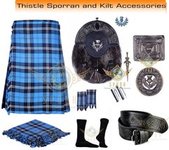 Scottish Men&#39;s Highland Traditional Ramsey Blue Hunting Tartan 8 yard Kilt Set - £90.85 GBP