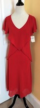 COLDWATER CREEK Layered Red Short Sleeve Georgette Dress w/ Beaded Trim ... - $24.40