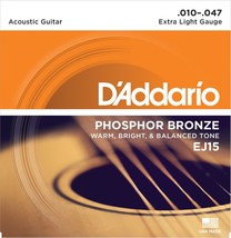 D&#39;Addario EJ15 Phosphor Bronze Extra Light Acoustic Guitar Strings 10-47 - £14.22 GBP