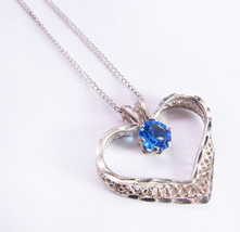 Vintage 925 Italy Sterling Silver Avon 925 Chain Filigree Heart Stone Pendant - £23.72 GBP