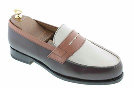 Made To Order Men Tri Color Moccasin Loafer Slip Ons Vintage Leather Shoes - £118.63 GBP+