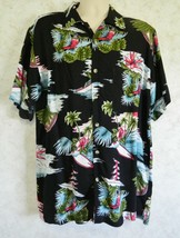 Laguna Men&#39;s Hawaiian Shirt Size XL 100% Rayon Black Palm Trees Hibiscus - $19.79