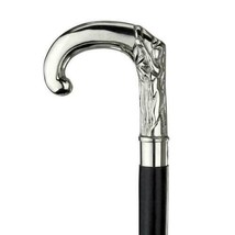 Antique Brass Silver Designer Handle Black Wooden Walking Cane Vintage S... - £24.73 GBP