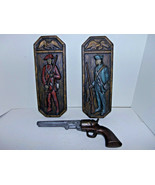 Vintage 3pc Civil War Chalkware Plaster Hanging Wall Decor 2 Soldiers &amp; ... - $69.25
