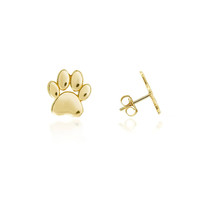 10K Solid Yellow Gold Small Dog Paw Stud Earrings - £87.84 GBP