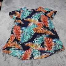 Vince Camuto Shirt Women 1X Blouse Lightweight Casual Short Sleeve Tropical Palm - $18.69