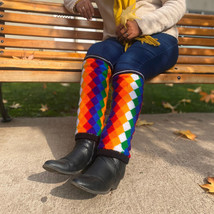 Knitted Legwarmers - Wooly Leggings in Wiphala Inca Flag Design - £23.81 GBP