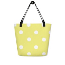 Autumn LeAnn Designs® | Dolly Yellow with White Polka Dots Large Tote Bag - £29.81 GBP