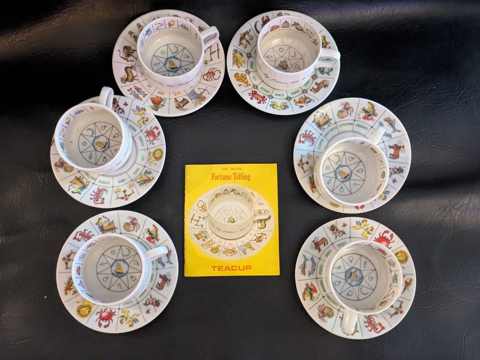Set of 6 Shamrock Heart Horoscope Tea Reading Fortune Teller Cup Saucer Item image 2