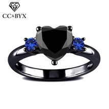 CC Rings For Women Vintage Jewelry Black Gold Color Heart Cubic Zirconia Ring Fa - £6.66 GBP