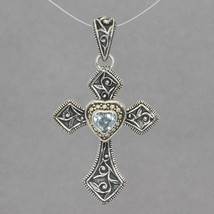 Robert Manse Bali Designs Sterling &amp; 18K Gold Blue Topaz Heart Cross Pendant - £39.64 GBP