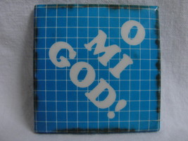 80s Vtg O MI God Humor Funny Blue Button Pinback - £12.08 GBP