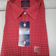 Stafford Mens Travel Easy-Care Red Check Long Sleeve Dress Shirts 16 1/2... - $25.00