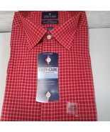 Stafford Mens Travel Easy-Care Red Check Long Sleeve Dress Shirts 16 1/2... - £19.75 GBP