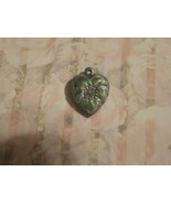 Vintage Sterling silver enameled puffy heart charm-OLIVE GREEN Pansy - $27.00