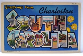 Greetings From Charleston South Carolina Large Letter Linen Postcard Curt Teich - £14.57 GBP