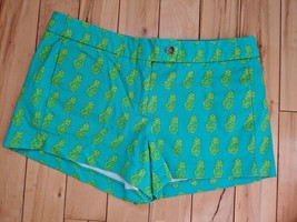 J Crew Teal Green Yellow Pineapple Print women&#39;s Chino Flat Front 3&quot; Shorts Sz6 - £16.83 GBP