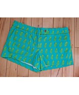 J Crew Teal Green Yellow Pineapple Print women&#39;s Chino Flat Front 3&quot; Sho... - £16.67 GBP