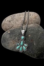 Southwest Navajo Pearl Style Faux Turquoise Cluster Pendant Beaded Necklace - £27.59 GBP