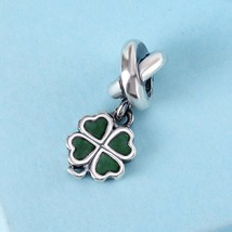 925 Sterling Silver Green Enamel Four Leaf Clover Irish Shamrock Dangle ... - £13.73 GBP