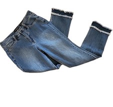 Size 6 Susan Graver Straight Leg Jeans Double Frayed Hem Medium Wash - £32.12 GBP