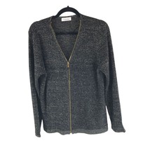 Calvin Klein Womens Metallic Sweater Cardigan Full Zip Ribbed Black Gold L - £15.21 GBP