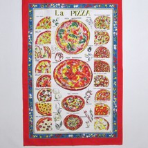Vintage La Pizza Tea Towel Pizza Pie Types Red Border 23.5 x 35 - $24.73