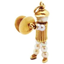 Vintage 14K Gold Movable Pearl People Marching Band Cymbalist Charm - $375.00