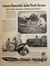 1950 Print Ad Texaco Products Farm Oil Truck &amp; Spike Tooth Harrow - $13.48
