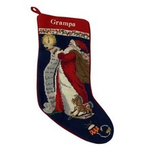 Lands&#39; End Needlepoint Christmas Stocking Monogrammed Grampa Santa with List - $46.75