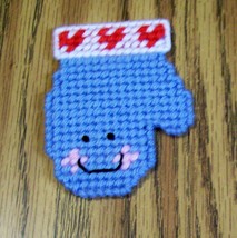 Mitten Magnet, Gift for Her, Christmas Decor, Needlepoint, Smiley Face, Blue - $6.00