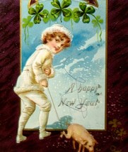 Victorian Child With Pig New Year Postcard Tucks Series 113 Toronto 1907 Antique - £11.57 GBP