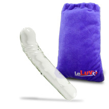 LeLuv Glass Clear Dildo Bulb Head Straight Shaft with Dots Bulb Base Plus Pounch - £19.86 GBP