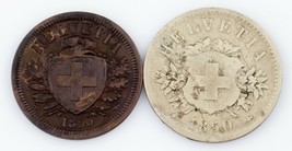 Lot De Pièces De 1850 De La Suisse (2 Pcs) 2-20 Rappen KM# 4.1, 7 - £49.08 GBP