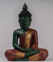 Antico Khmer Stile Legno Seduta Statua di Buddha Dhyana Della Meditazione Mudra - £403.32 GBP