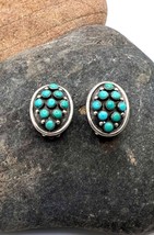 Vintage Zuni Sterling Silver Natural Turquoise Petit Point Clip On Earrings - £159.36 GBP