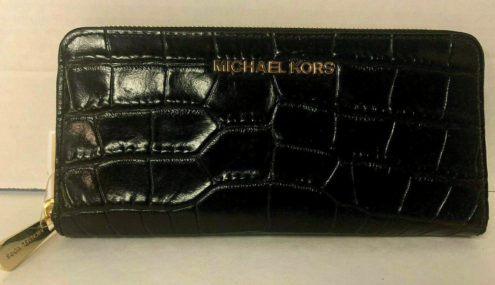 NEW Michael Kors Jet Set Travel ZA Continental Embossed Leather Wallet-Black - $178.59