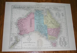 1868 Original Antique Map Of Australia / Melbourne Sydney Perth / New Zealand - £23.74 GBP