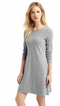 New Gap Women Long Sleeve Heather Gray Crew Neck Ribbed Knit Fit Flare Dress M - £27.61 GBP