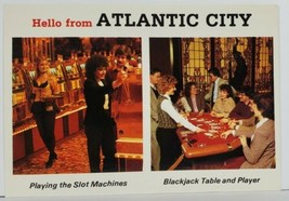 Atlantic City Greetings Playing the Slot Machines &amp; Blackjack Postcard P10 - £5.55 GBP