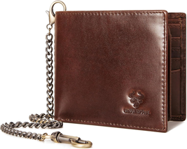 Chain Wallets for Men, Genuine Leather Purse  Blocking Bifold Wallets wi... - $29.21
