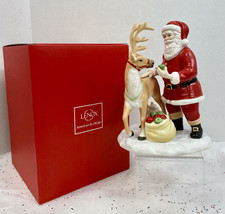 Lenox Santa&#39;s Reindeer Figurine 2015 Santa Feeding Reindeer 8.5&quot;~Christmas - £50.38 GBP