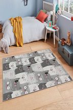 LaModaHome Area Rug Non-Slip - Grey Emoji cat Soft Machine Washable Bedroom Rugs - £25.61 GBP+