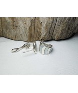 Striped Mother Pearl Tapered Huggie Earrings 925 Sterling Silver, Handma... - £46.36 GBP